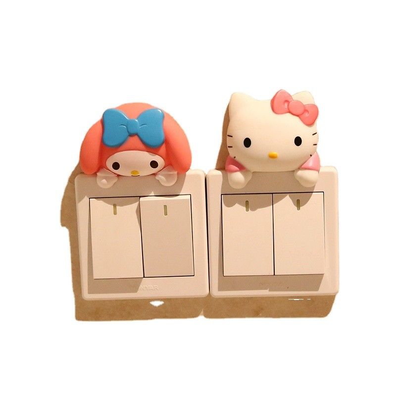 Kt Cat Cartoon Switch Cover Trang trí phòng 3D On-Off Switch Sticker Switch Outlet Wall Sticker