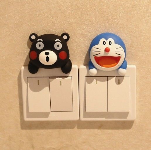 Kt Cat Cartoon Switch Cover Trang trí phòng 3D On-Off Switch Sticker Switch Outlet Wall Sticker
