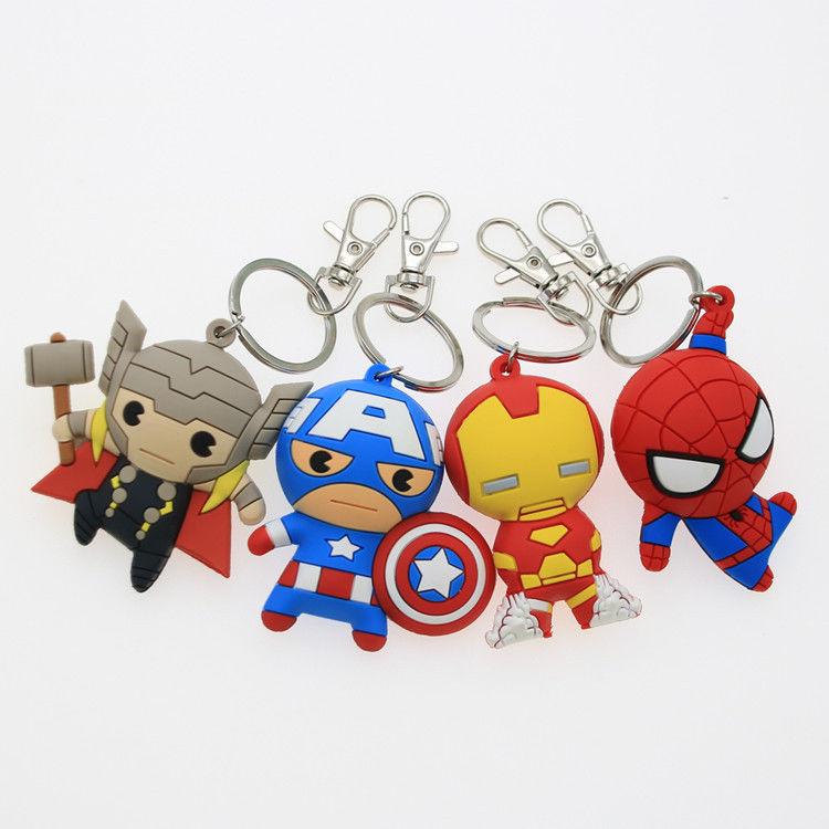 đồ chơi tùy chỉnh làm cho 3D phim hoạt hình anime Captain America Keychain cao su Custom Pvc Keychain