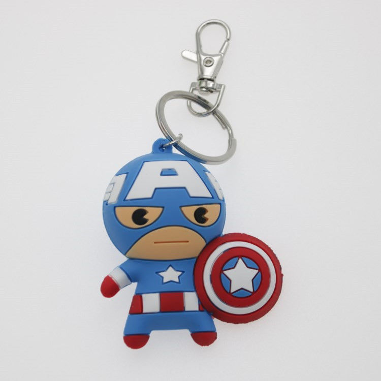 đồ chơi tùy chỉnh làm cho 3D phim hoạt hình anime Captain America Keychain cao su Custom Pvc Keychain