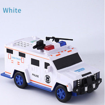 tùy chỉnh xe cảnh sát robot đồ chơi tiền xu ngân hàng phim hoạt hình với in ngón tay hộp tiền nhựa
