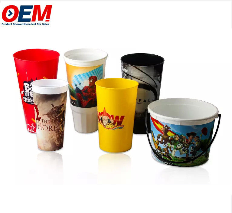 Thùng đựng bắp rang bơ bằng nhựa in hình hoạt hình chất lượng tốt OEM, có nắp đậy, tùy chỉnh để quảng cáo