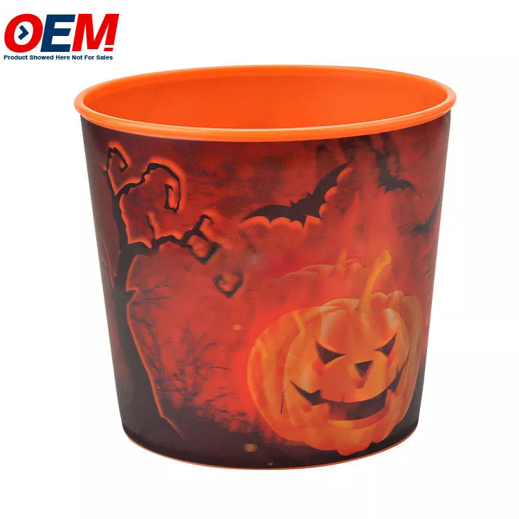 Hộp đựng bắp rang bơ bằng nhựa thiết kế hình thú hoạt hình Halloween bằng nhựa tùy chỉnh, xô đựng bắp rang bơ có nắp đậy