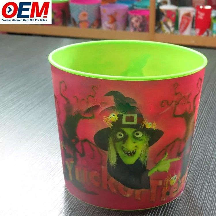 Hộp đựng bắp rang bơ bằng nhựa thiết kế hình thú hoạt hình Halloween bằng nhựa tùy chỉnh, xô đựng bắp rang bơ có nắp đậy