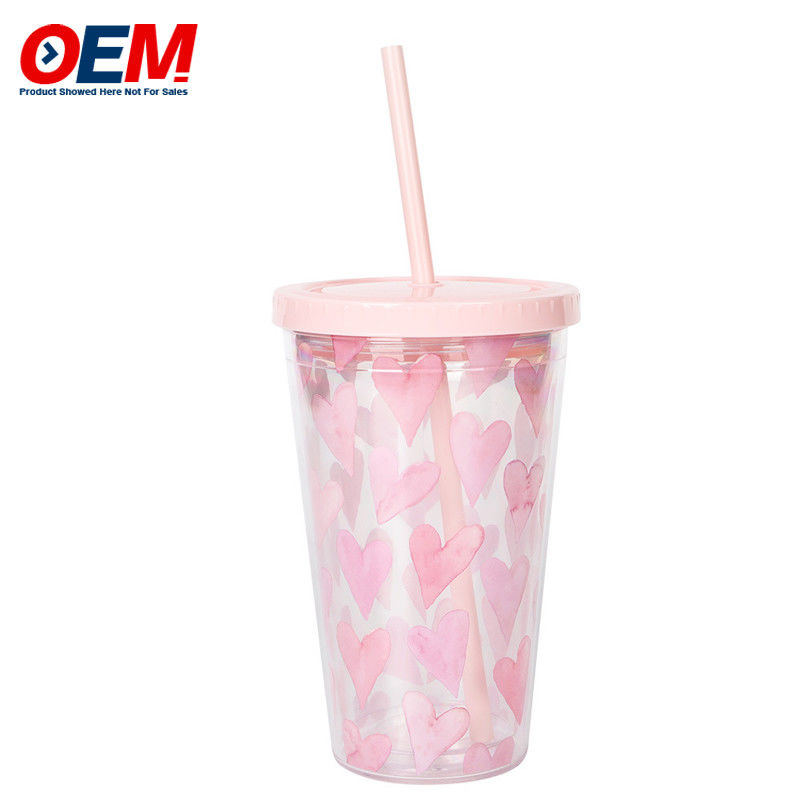 Customized PP Double Wall Cup With Straw OEM 450ml Plastic Cup Made High Quality Cute Unicorn Water Cup (Tấm cốc bằng rơm)