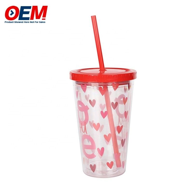 Nhà máy tùy chỉnh PP Double Wall Cup With Straw OEM Plastic Cup Cute Bear Water Cup