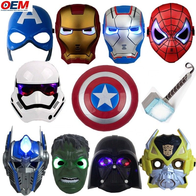 Mặt nạ Halloween tùy chỉnh PVC Siêu anh hùng Nhện Iron Hero Hulk Captain America Mặt nạ Costumes mặt nạ