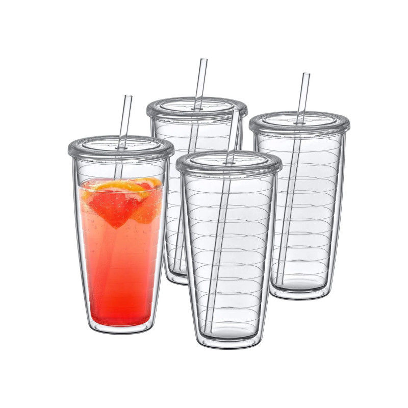 Acrylic tumbler với nắp và rơm tường kép hỗn hợp màu sắc cốc nhựa tái sử dụng với thiết kế của riêng bạn