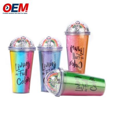 Cá nhân hóa PP Double Wall Cup với rơm OEM Plastic Cup Made Water Cup