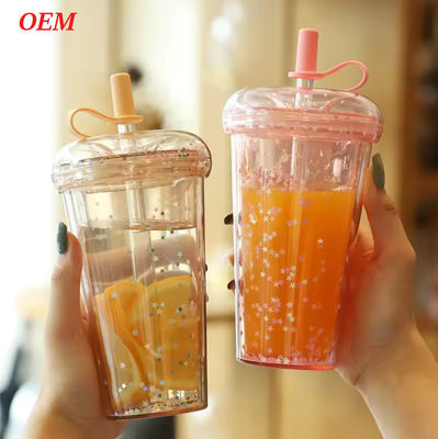 Cốc trà sữa ống ống nước nhựa 2 lớp trong suốt